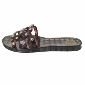 Vince Camuto SZ 8 Carron Tortoise Gold Studded Slide Sandal resort beach swim